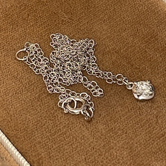 Solid Stamped 14K White Gold Natural Round Cut Diamond Solitaire Charm Necklace - Picture 10 of 17